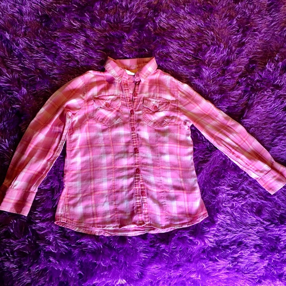 Pink Plaid girls button up shirt